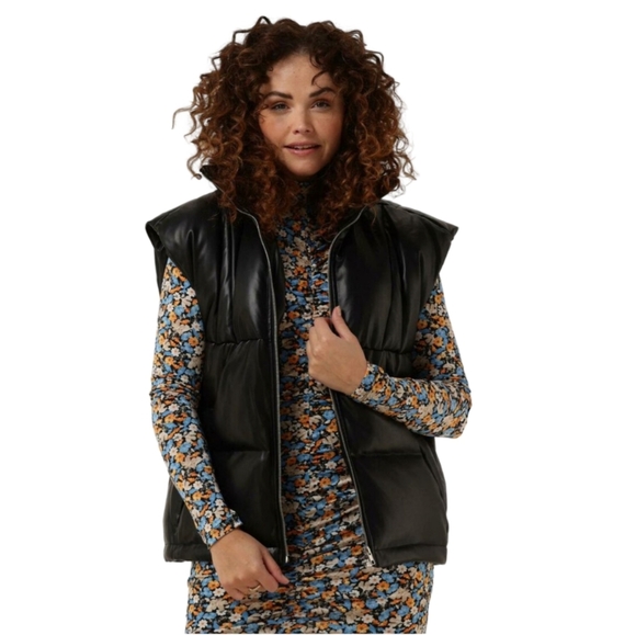 Circle Of Trust Stella Bodywarmer Sleeveless Vegan Leather Oversized Puffer Vest - Picture 1 of 17